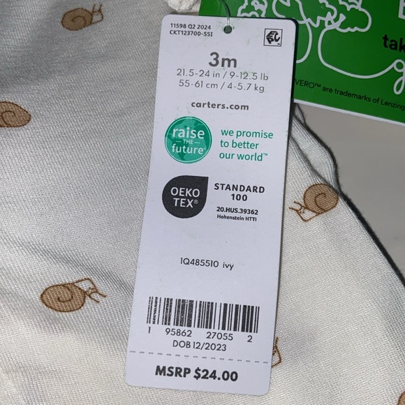 Carter's Baby Unisex Snail 🐌 Design Sleep and Play 2 Way Zipper - Picture 14 of 16